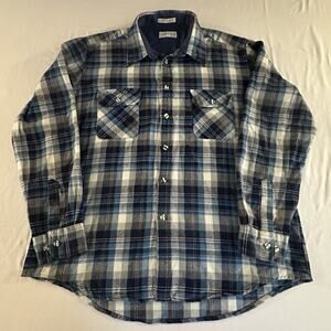 Vintage Timber Run Plaid Blue gray Flannel Button Up Shirt Adult Men’s Size XL